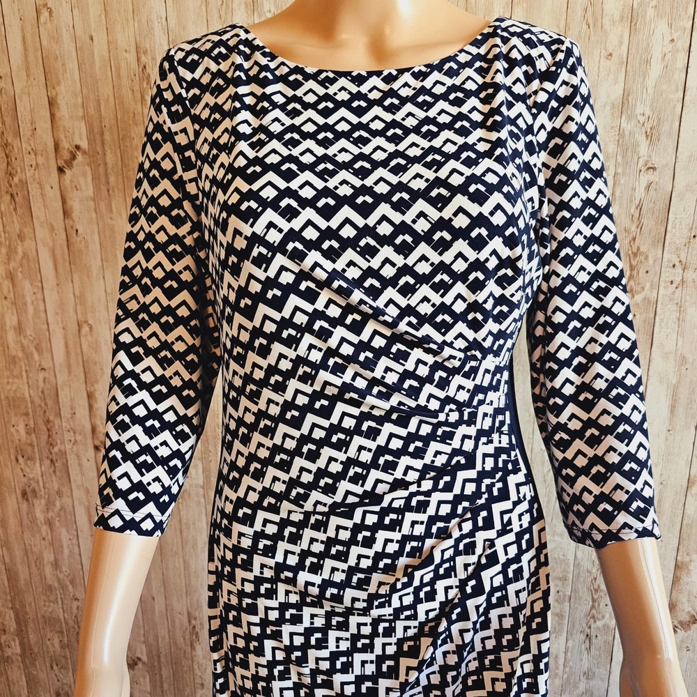 Ralph Lauren Navy and White Geometric Midi Dress - Picture 2 of 8